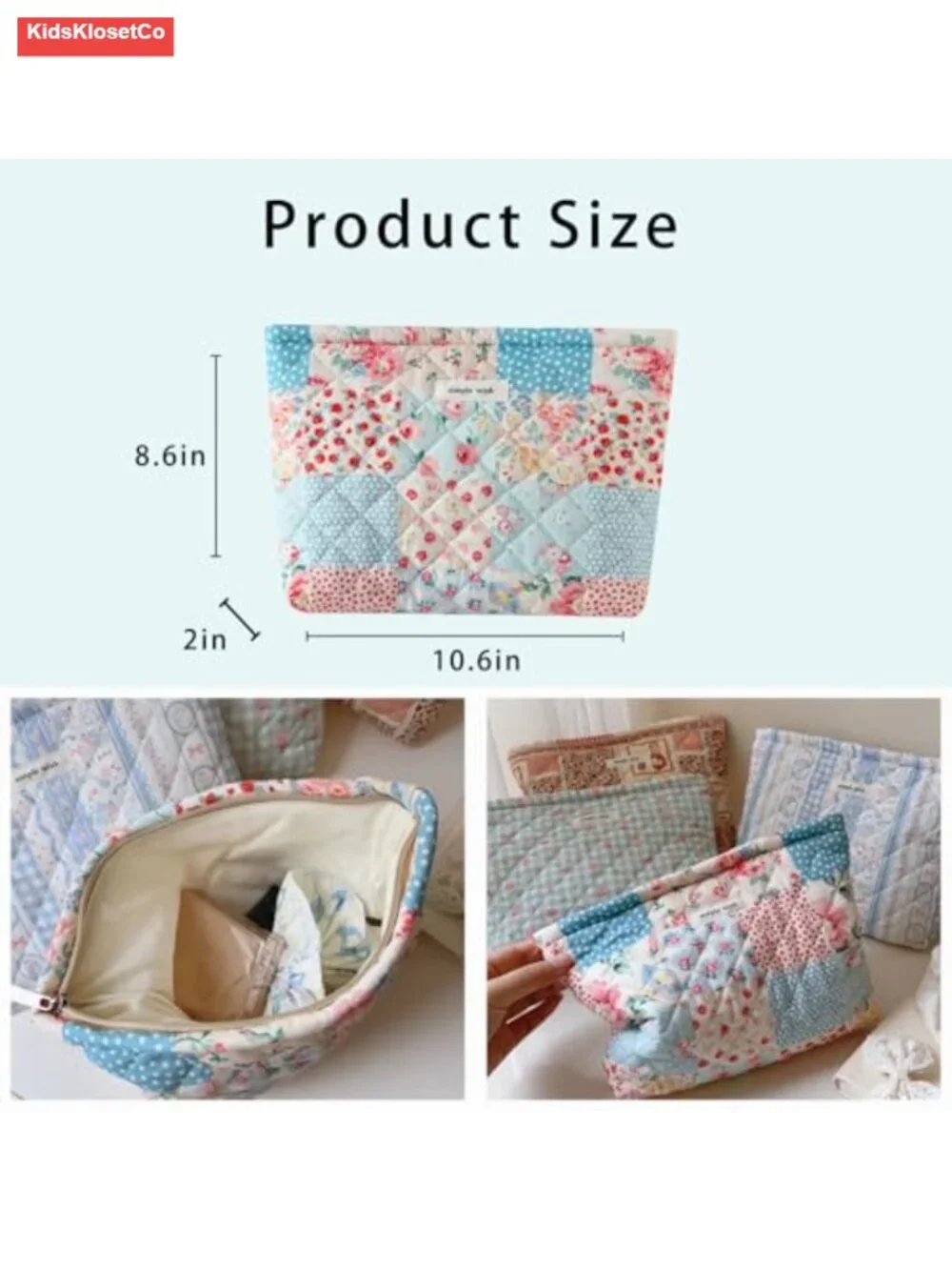 Quilted Floral Cotton Makeup Pouch Cosmetic Bag Travel Organizer